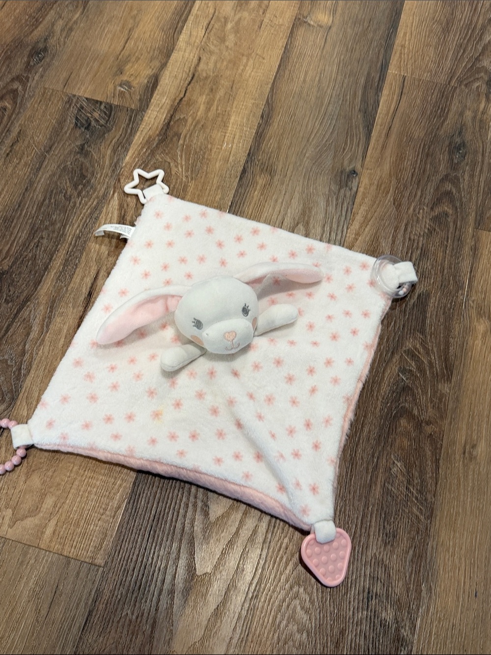 Dream Gro Rabbit Activity Lovey Blankie Plush Stuffed Animal White Pink Blanket